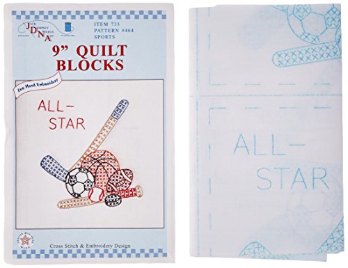Jack Dempsey Stamped White Quilt Blocks 9"X9" 12/Pkg, Sports