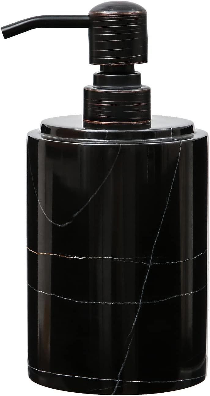 Black Marble Soap Dispenser Hand or Dish for Bathroom & Kitchen - Decorative Natural Marble Stone Liquid Soap/Lotion Dispenser - Stainless Steel Soap Dispenser Easy-Glide Pump - Refillable