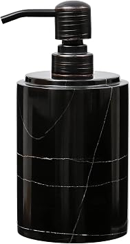 JIMEI Black Marble Soap Dispenser Hand or Dish for Bathroom & Kitchen | Decorative Natural Stone Liquid Soap/Lotion Dispenser - Stainless Steel Soap Dispenser Easy-Glide Pump - Refillable