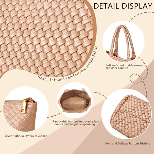 Image of Woven Tote Bag for Women, Fashion Woven Bags for Women Vegan Leather Shoulder Handbags Large Summer Beach Travel Bag