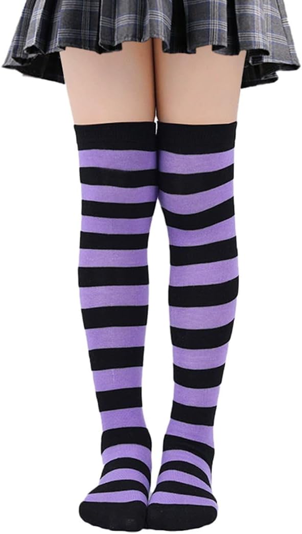 CHIDRA 6-12 Years Girls Kids Striped Solid Colored Thigh High Socks Over Knee Thigh Socks Knee-High Warm Stocking Leg Warmer