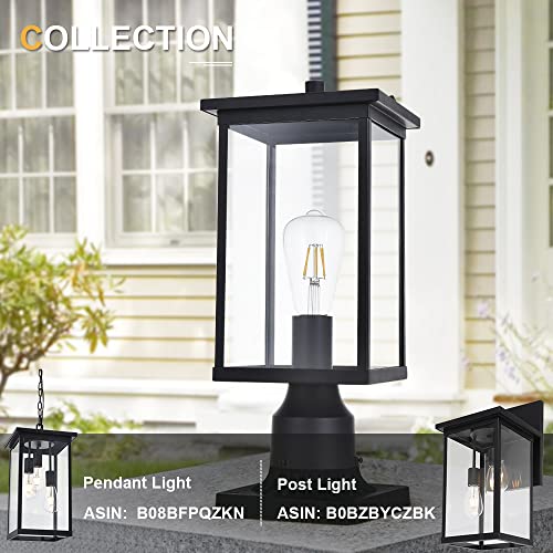 Todoluz Outdoor Post Light Fixture, Black 1-Light Exterior Post Lantern With Clear Glass, Porch Post Lighting For Patio Garden Walkway Path Doorway #TOP5