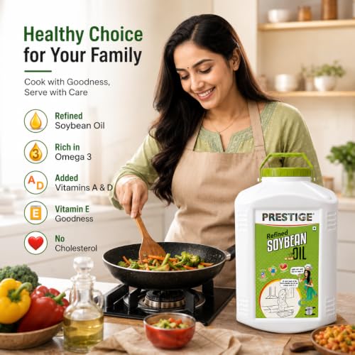 Image of Prestige Rasoi Prestige Refined Soyabean Oil Cooking Oil | Perfect for Deep Frying Baking Roasting | 15 Liter Round Jar