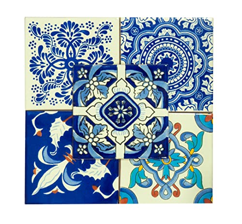 Mexican Talavera Tile Spanish Mediterranean Art Colorful 6"X6" Ceramic Hand Painted Mosaic For Bathroom, Wall, Mirror, Kitchen Rustic Decor Pottery (10) #TOP3