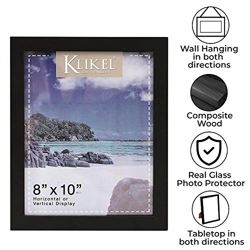 Klikel 8X10 Black Document Picture Frame Set - Composite Wood With Real Glass Photo Protector - Wall Hanging And Table Standing Display -Pack Of 4 Frames #TOP2