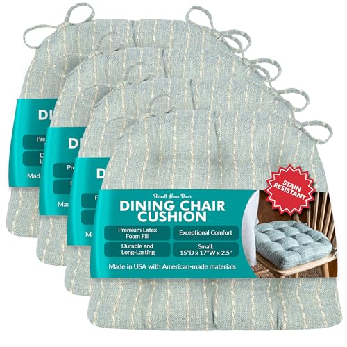 Barnett Home Decor Dining Chair Cushions, 15 x 17 Inches, Pack of 4 – Avante Spa Aqua – Performance Fabric, Lock-Stitched, Premium Latex Foam Fill, Last Longer, Reversible Cushions, Made in USA