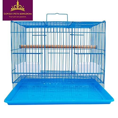 Image of Lovely PET'S KINDOM-15 Bird cage for Budgies,Finches,Love Birds,Cocktails,Conures,Cuttlefish Bone Holder,with Cuttlefish Bone, 2 Cups, 1 Perch Stick L : 15 inch, B : 11 inch, H:12 inch