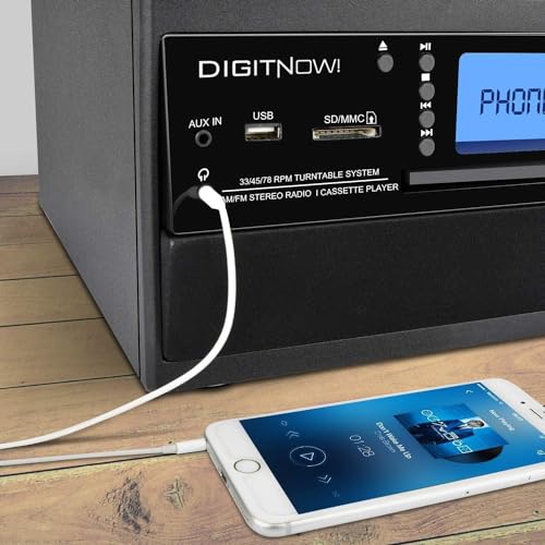 Image of FEKTIK 10-in-1 Bluetooth Turntable with Built-in Speaker, Vinyl Record Player CD Cassette and FM Radio Combo, AUX in RCA Out USB MP3 Recording Headphone Jack Compact Stereo System for Home