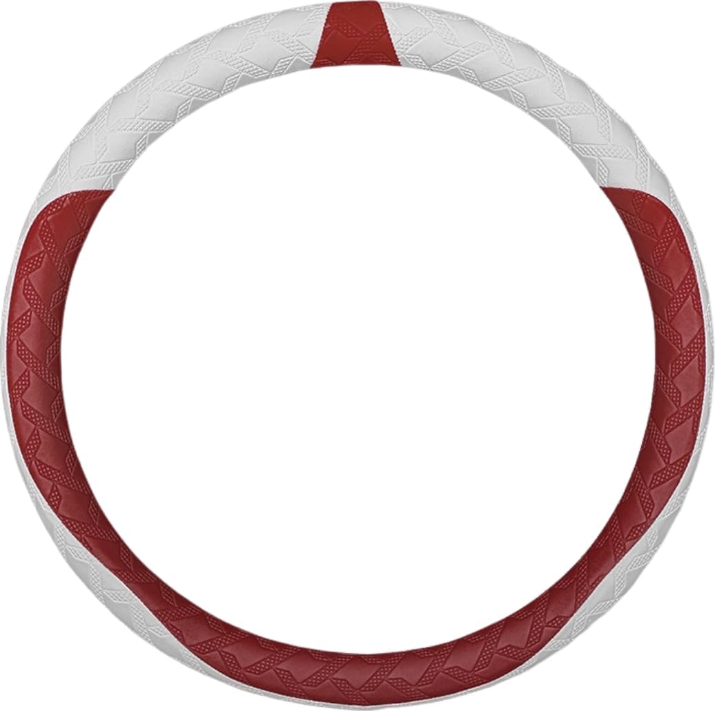 RYE for Ford Steering Wheel Cover, Leather Car Steering Wheel Cover Heavy-Duty Durable Breathable, for Escape Explorer Fusion Focus Bronco Transit Edge - White & Wine Red