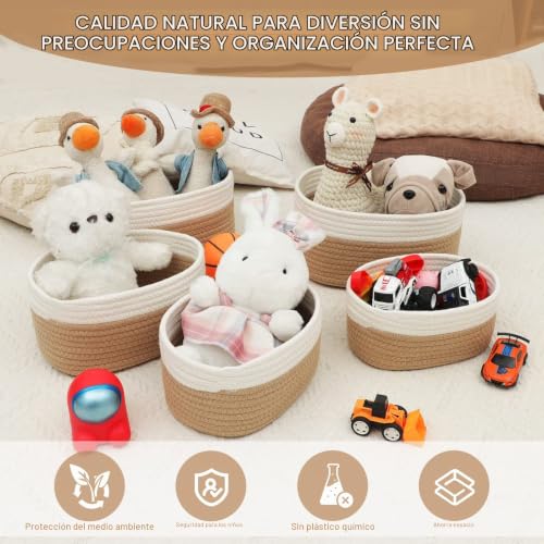 Miniatura 2 de Lannvan Juego De 5 Cestas Almacenaje Tejidas Con Cuerda De Algodón,Cestos Organizadores,Cesta Organizadora Bebe,Cestas Organizadoras Para Baño,Armarios,Salones,Juguetes Y Cocina En Blanco Y Yute