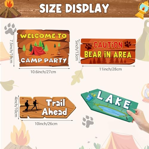 Image of Hooqict 20 Pieces Camping Themed Party Decorations Camping Party Directional Signs for Summer Camp Decor Welcome to Camp Birthday Party Supplies Classroom Wall Door Porch Yard Sign