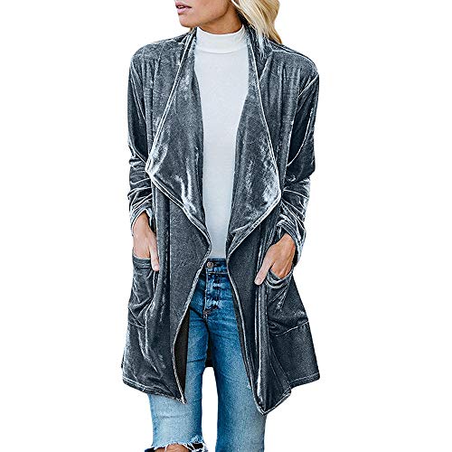 haoricu Womens Drape Velvet Blazers Coat Casual Jackets Open Front Cardigan Ladies Coat with Pockets Gray
