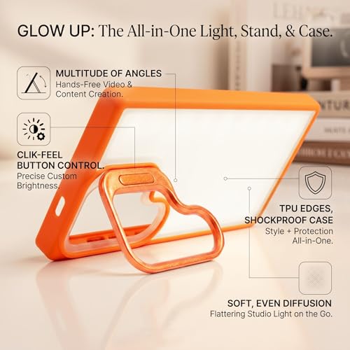 Image of amazon basics Frosted Matte Case for Samsung Galaxy S25 Ultra 5G | Built-in Flip-Out Camera Lens Stand | Translucent Back with Contrast Orange Bumper | Shockproof Protective Cover