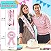 CORRURE Baby Shower Sash and Button Pin for Girl - 'Mommy to Be' Sash and 'Daddy to Be' Pin with Beautiful Pink Ribbon and Black Glitter Text - Ideal Mom and Dad Gift for Gender Reveal/Baby Shower