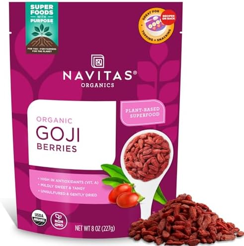 Navitas Organics Goji Berries, 8 oz. Bag, 8 Servings โ Organic, Non-GMO, Sun-Dried, Sulfite-Free
