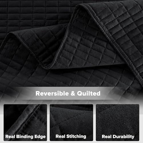 Comfort Spaces Kienna Quilt Set- Double Sided Stitching Design Summer Blanket, Lightweight, Soft, All Season Bedding Layer, Matching Sham, Black, Coverlet King (104"x90") 3 Piece