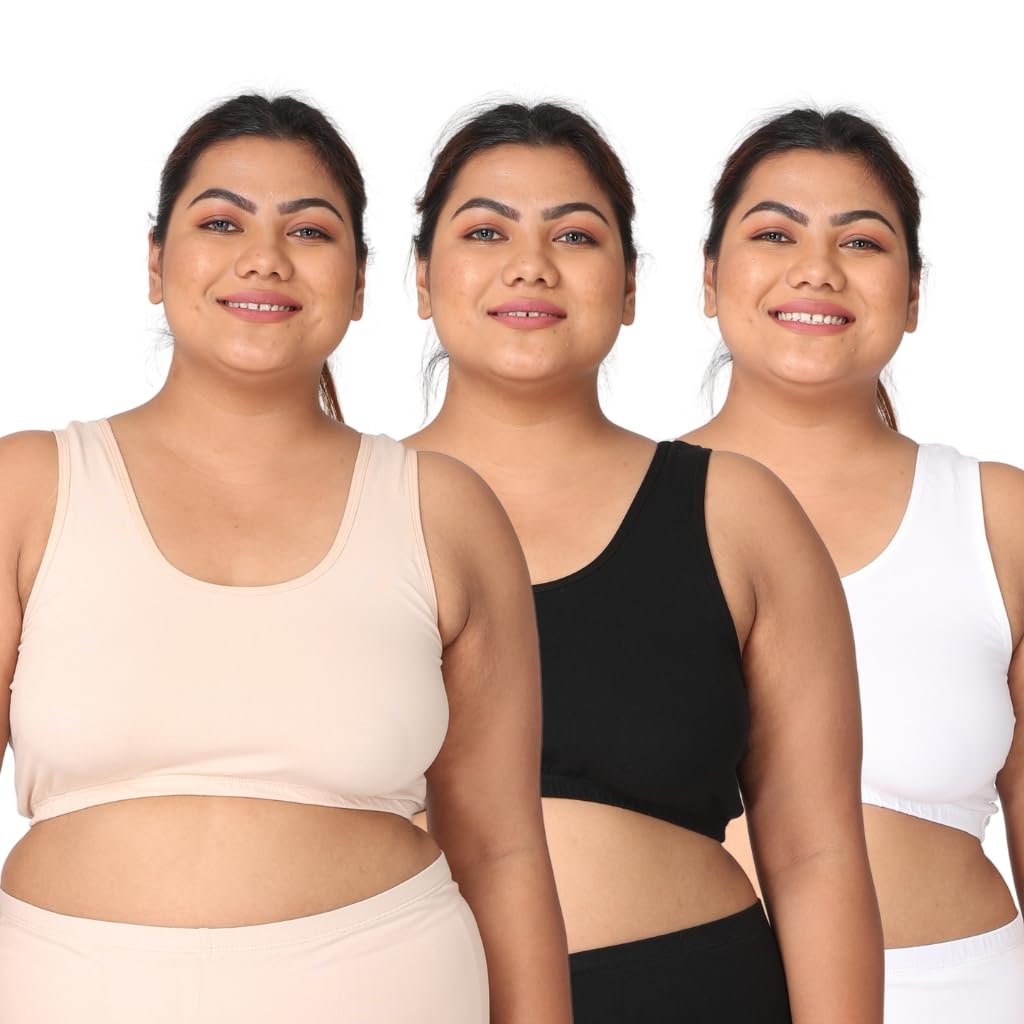 Adira Plus Size Sleep Bra for Women | Slip on bra to wear at home Comfortable, Wirefree and High Coverage | Sleep support Prevents stretch marks. pack of 3 Adira Plus Size Sleep Bra for Women | Slip on bra to wear at home Comfortable, Wirefree and High Coverage | Sleep support Prevents stretch marks. pack of 3