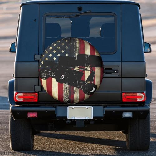 Image of Sprint Car Dirt Track Racing American Flag Spare Tire Cover Weatherproof Wheel Protectors Dust-Proof Sun Protection Wheel Tire Covers Universal Fit for Truck SUV RV Camper Trailer 17 inch
