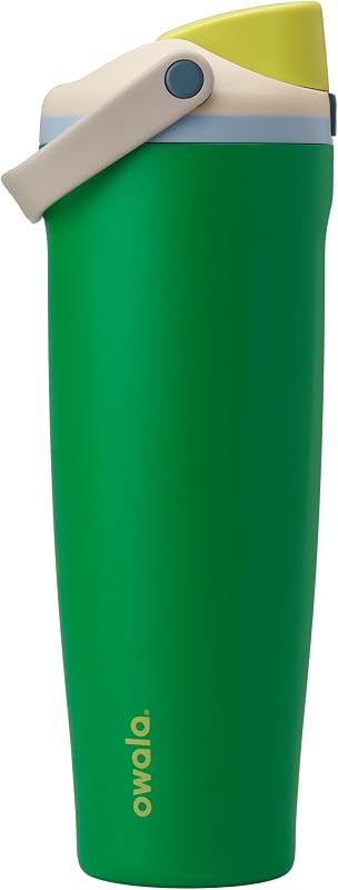 Owala FreeSip Sway Botella de agua aislada de acero inoxidable con pico bidireccional, pajita incorporada y asa de cubo, hecha para viajes, escuela y deportes, sin BPA, a prueba de fugas, 40 oz, verde