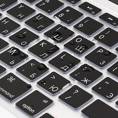 Proelife Russian Keyboard Cover Ultra Thin Silicone Keyboard Skin Protector For Macbook Air 13'' (A1369/A1466)/Macbook Pro With Retina Display/Cd-Rom 13" 15'' (2015 Or Older Version) (Black) #TOP4