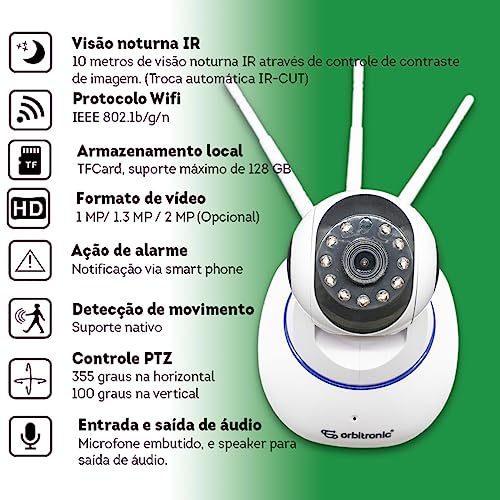 Câmera Segurança 3 Antenas Robo Baba Pet Ip Onvif Wifi Noturna Orbitronic
