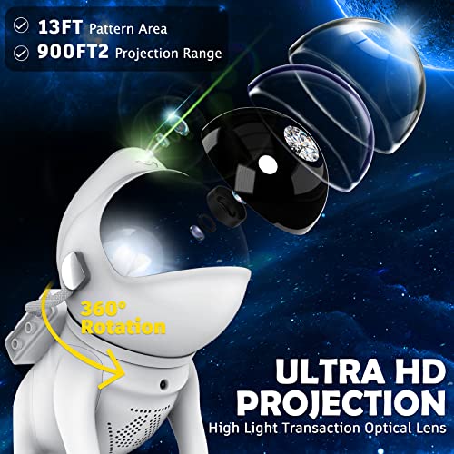 Ocurria Star Projector Night Light Space Dog - Space Buddy Projector for Kids Adults Bedroom, 21+ Colors, Bluetooth Speaker, White Noise Machine, Astronaut Galaxy Projector (Off White)