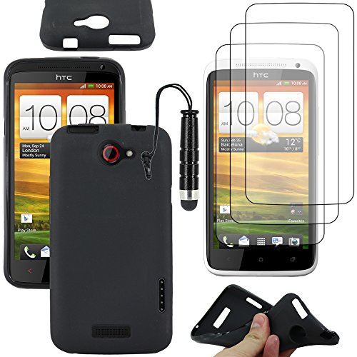 ebestStar - Coque pour HTC One X, Etui Protection Silicone Antichoc, Souple Slim + Mini Stylet + 3 Films d'écran, Noir