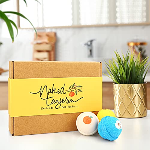 Naked Tanjerin Bath Bombs Usa Made Natural Premium Gift Set 12. Fizzies & Bubbles To Relax In Bathtub. Moisturize Dry Skin. Fresh Handmade Spa Gift Ideas For Women/Men, Girlfriend, Wife, Mother #TOP5