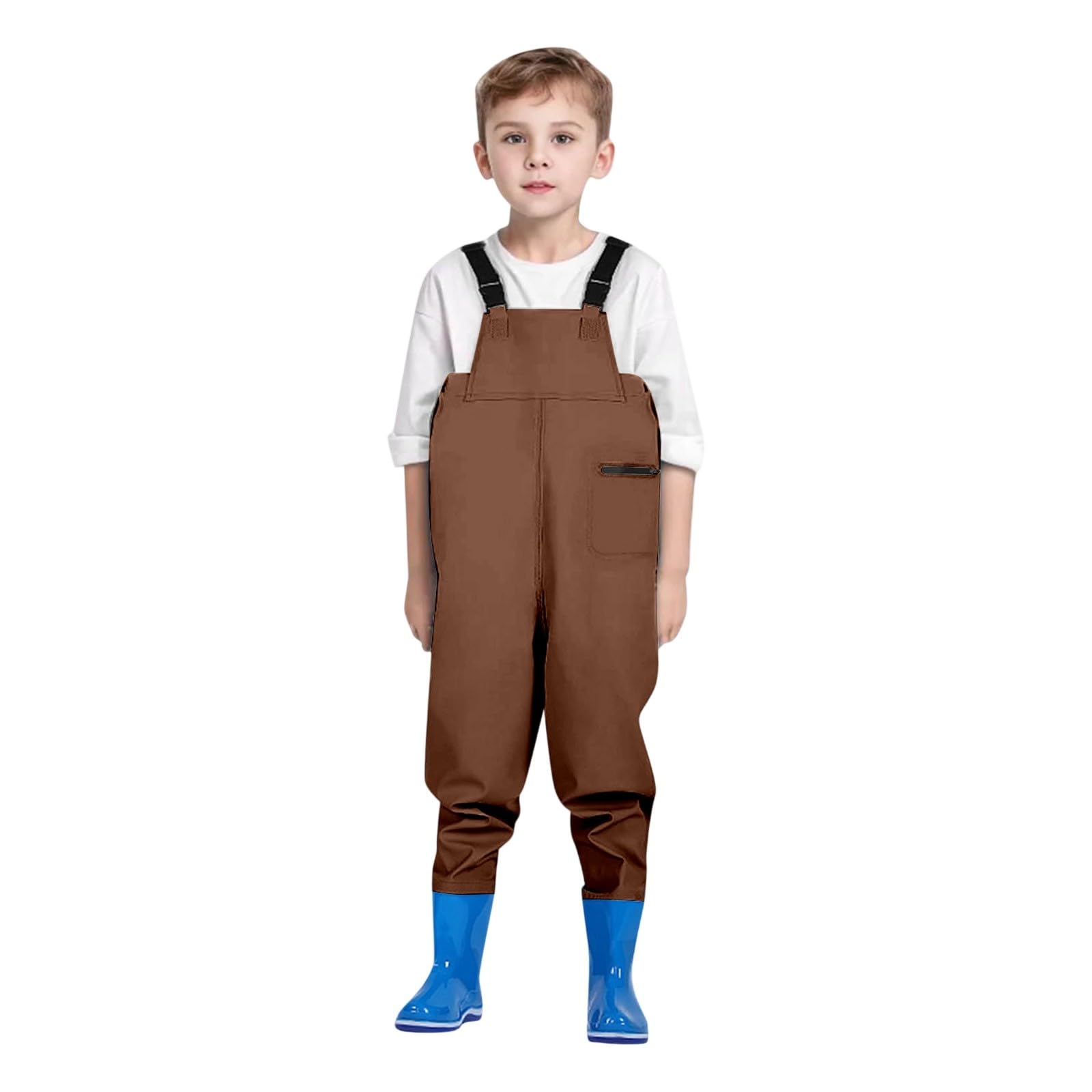 Fishing Waders for Kids Boys Girls Chest Waders Youth Fishing Wader with Pocket for Toddler Children Water Proof Wader with Boots (X1-Coffee, 2-3 Years) — image 1