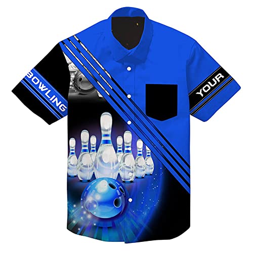 Personalized Bowling Shirts, Bowling Jerseys for Men, Hawaiian Shirt for Men, Custom Hawaiian Bowlers Shirts Bowlers Ball and Pins Team Shirt, Vintage Short Sleeve Button Down Casual Apparel