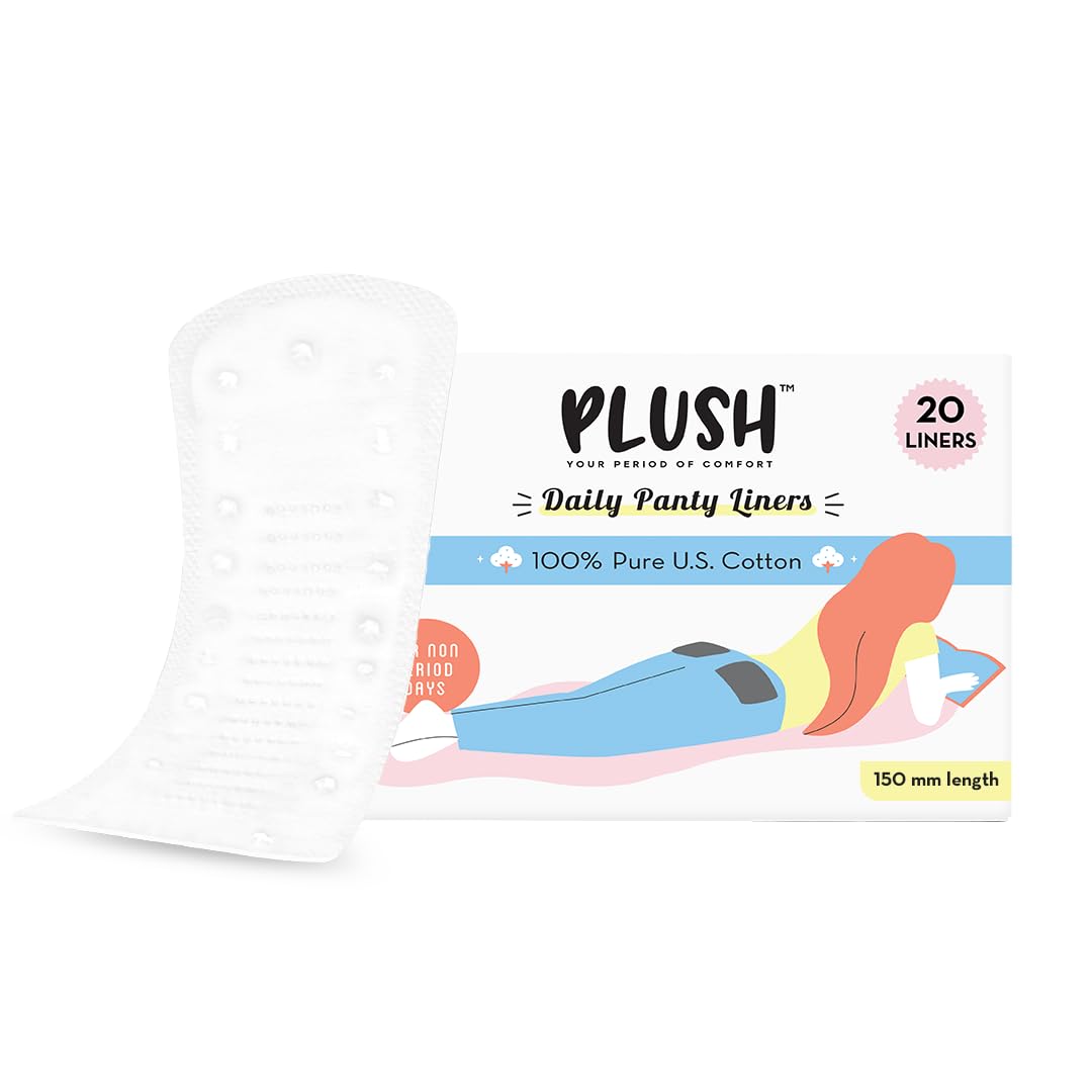 Plush Ultra Thin Panty Liners for Women Daily Use, 20 Liners | 1mm Thin, 150mm Long | Pure U.S. Cotton Liners for Rash-Free Periods | Suitable For Sensitive Skin | No Toxins, No Parabens (B0B4SK3J4K) Amazon Price History, Amazon Price Tracker