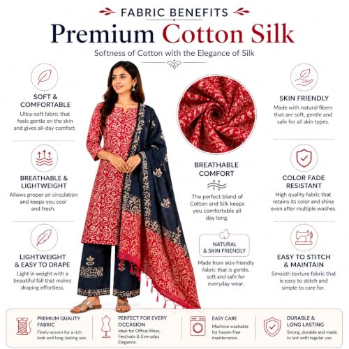 Image of HAIDER ALI AND SONS Women's Cotton Silk Batik Print Unstitched Salwar Suit Dress Material with Dupatta | Bhagalpuri Handloom Fabric | Casual, Office & Festival Wear