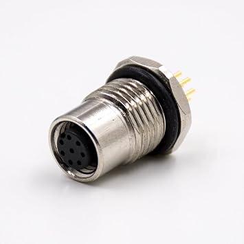 Elecbee Connector Circular M12 8 Pin A-Coding Panel Receptacles Female Waterproof Straight PCB Mount Front Bulkhead