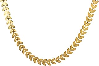 قلادة عصرية انيقة من الستانلس ستيل المطلي بالذهب عيار 18 قيراط بتصميم اوراق قمح وعظم السمكة للنساء والفتيات جوليا ستور هدايا لا تسبب الحساسية