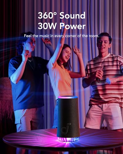Soundcore Glow Portable Speaker with 30W 360° Sound, Synchronized Radiant Light, 18H Playback, Customizable EQ and Light Show, and IP67 Waterproof (Renewed)