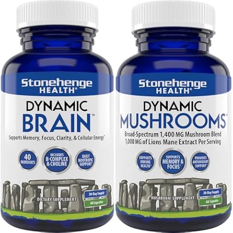 Stonehenge Health Dynamic Brain, Dynamic Mushrooms: Nootropics for Memory, Focus, Clarity Support Cover