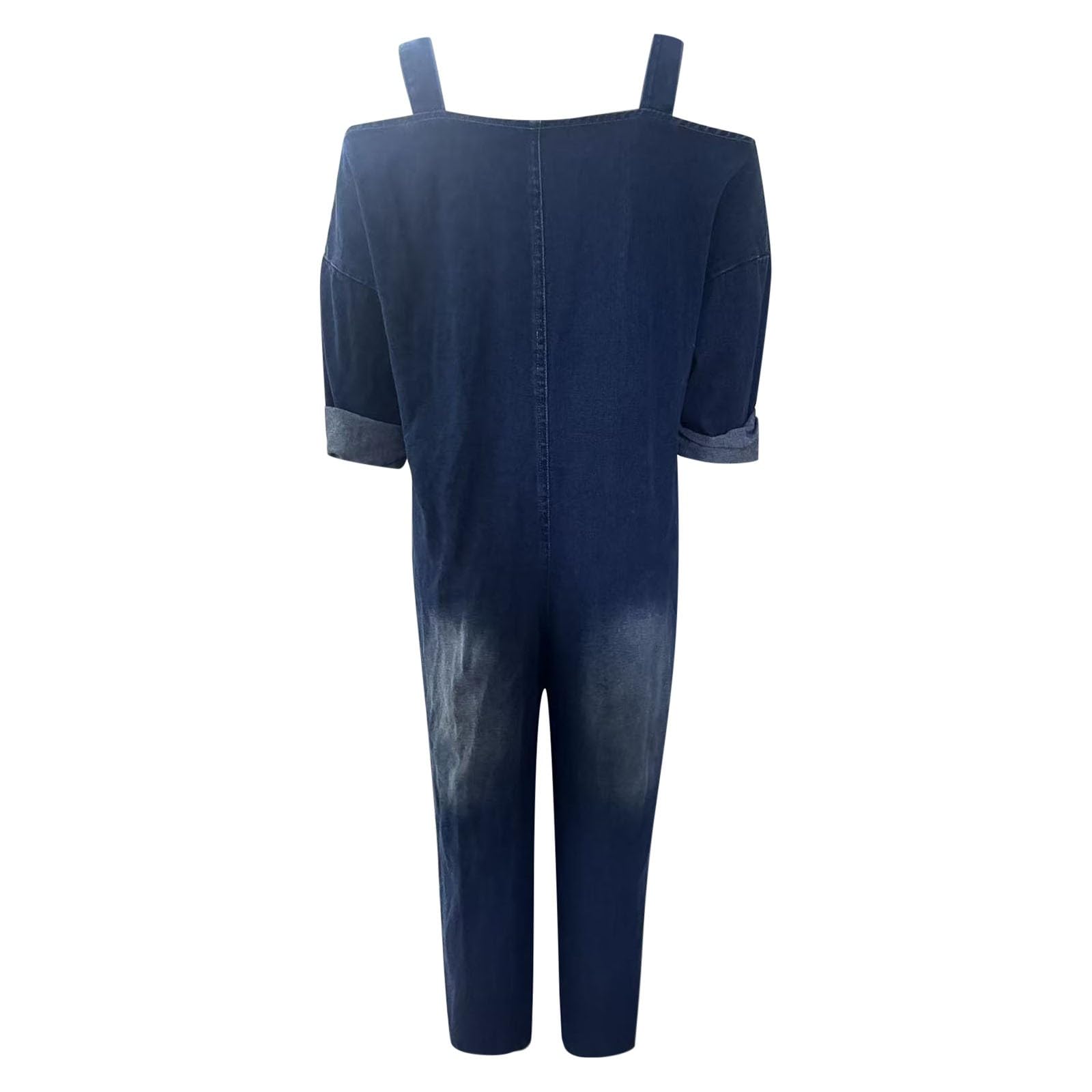 Peto vaquero para mujer, estilo vintage, con hombros descubiertos, de una pieza, de pierna ancha, mono vaquero desgastado, cómodo pantalón vaquero, pantalón de pierna recta, con tirantes
