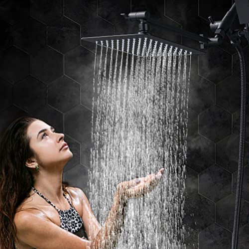 G-Promise All Metal Dual Square Shower Head Combo | 8" Rain Shower Head | Handheld Shower Wand With 71" Extra Long Flexible Hose | Smooth 3-Way Diverter | Adjustable Extension Arm - A Bathroom Upgrade #TOP2