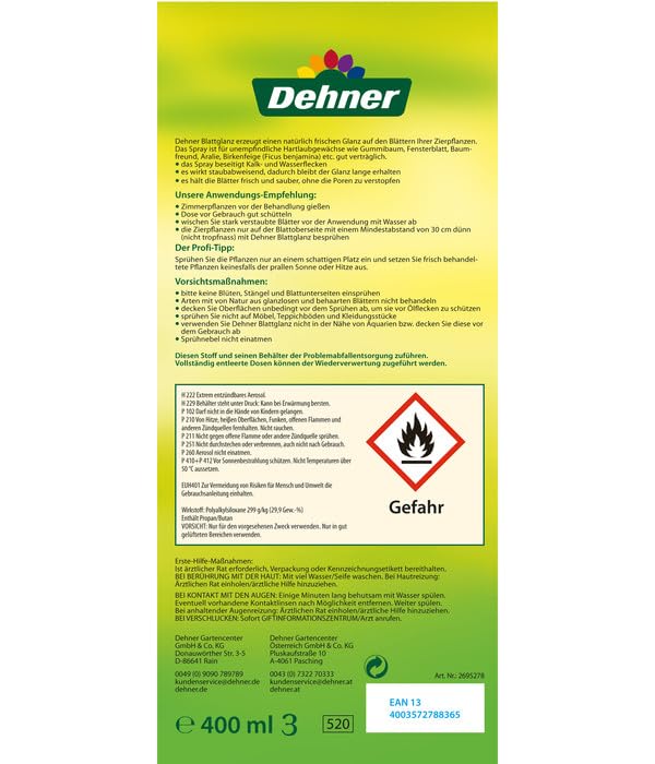 Dehner Blattglanz Spray, hochwertiger Flssigdnger, Dnger fr  Zimmerpflanzen, mit pflegenden len, staubabweisend, 400 ml, bunt :  Amazon.de: Garten