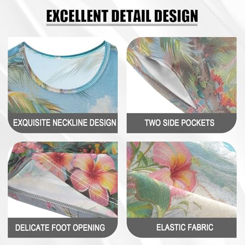 ALAZA Tropical Flowers on The Summer Beach Pajama Set Short Sleeve Sleepwear Soft Lounge Nightwear4