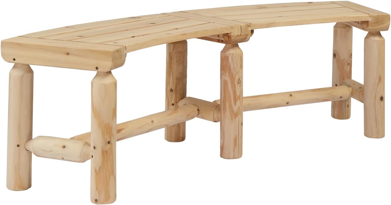 VINGLI Outdoor Bench Wooden Curved Bench, All-Weather Fire Pit Backless Patio Bench, 2-Person Seating Rustic Garden Bench for Backyard Porch Deck Entryway (Carbonized)