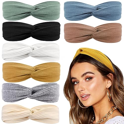 Image of DRESHOW 8 Pack Headbands for Women Yoga Knotted Headbands Elastic Criss Cross Hair Accessories Sports Head Wrap Non Slip