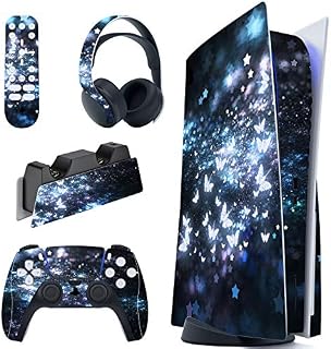 PlayVital Blue Flame Full Set Skin Decal for ps5 Console Disc Edition,Sticker Vinyl Decal Cover for ps5 Controller & Charging Station & Headset & Media Remote