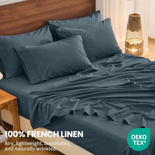 Image of Bedlifes 100% French Linen Queen Bedding Set - 18-24 inch Extra Deep, 4-Piece | Soft & Durable, Breathable & Cooling, Flax Linen Sheet, OEKO-TEX Certified, Moisture Wicking, Easy Care, Machine Washable