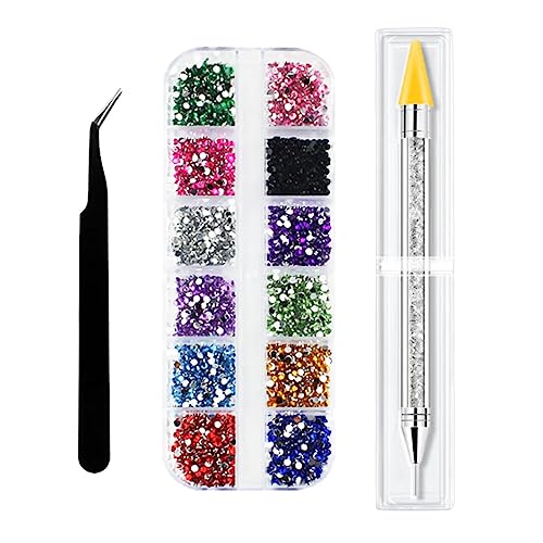 WeddHuis 1500 Piezas Diamantes de Uñas, 6 Tamaños Piedras Maquillaje, Cristal de Diamantes de Imitación AB, Con Pinzas y Bolígrafos Punteadores Diamantes Imitación, para Uñas y Cara