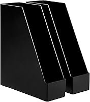 Amazon Basics Plastic Magazine File Holder Desk Organizer Rack, Black 2-Pack - Space-Saving Upright Storage