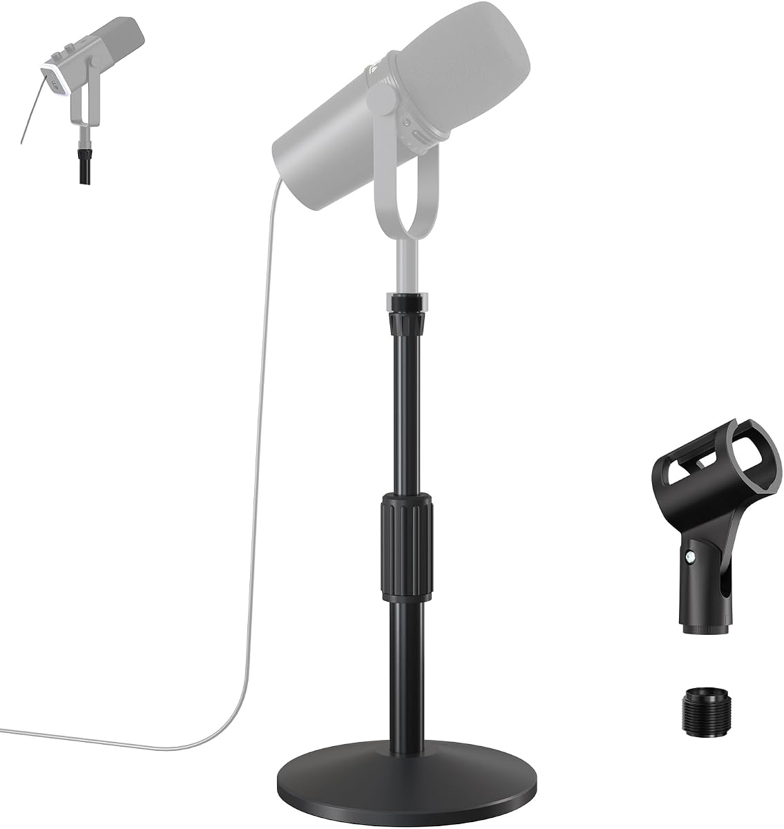 Desktop Mic Stand,Adjustable Height Podcast Microphone Stand with Mic Clip 3/8" to 5/8" Adapter,for Shure MV7 |MV7+ |MV7X XLR,Fifine AM8 |K688 |XR&USB,PM1 XLR,Razer Seiren V2|V3
