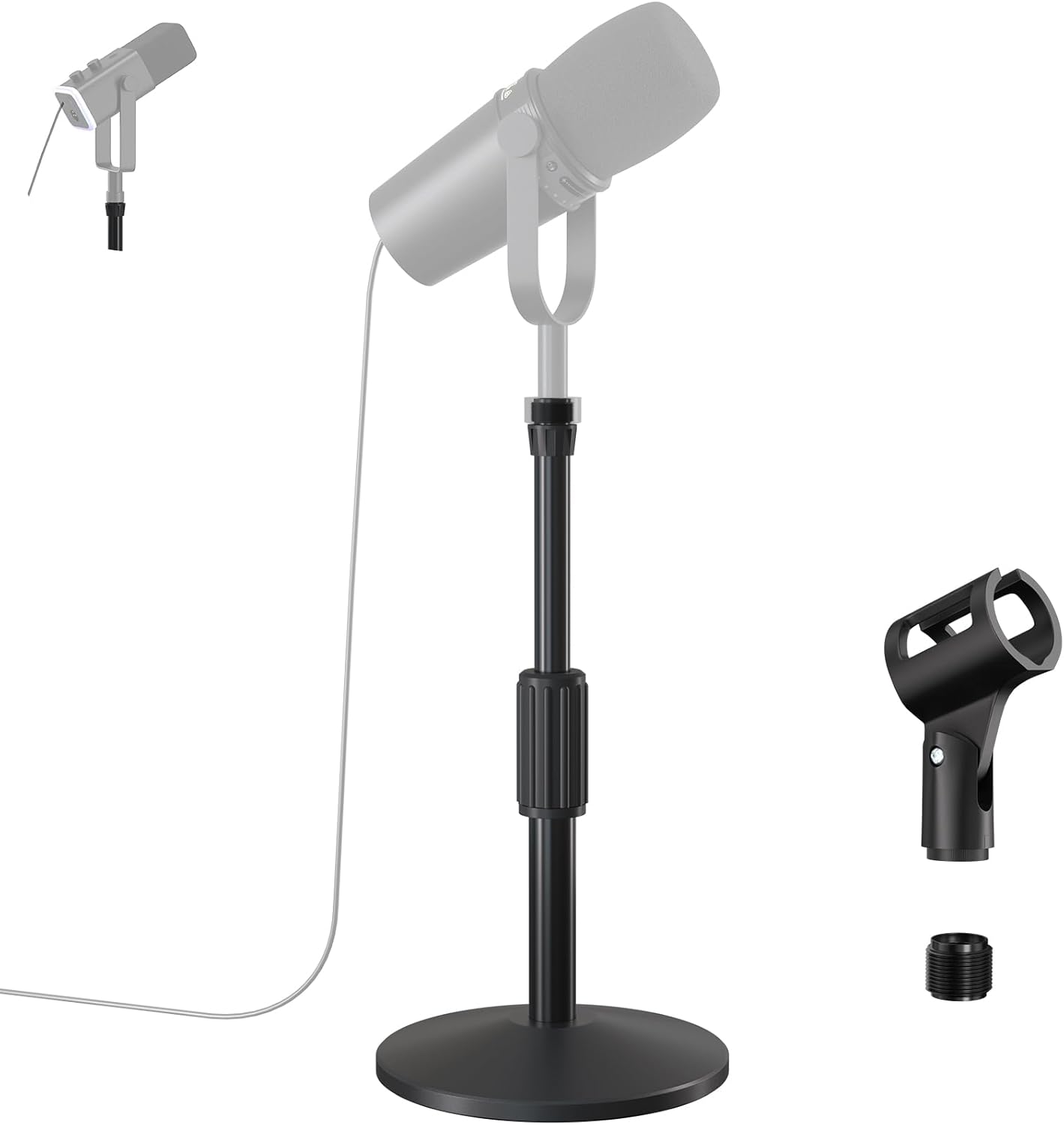 Desktop Mic Stand,Adjustable Height Podcast Microphone Stand with Mic Clip 3/8" to 5/8" Adapter,for Shure MV7 |MV7+ |MV7X XLR,Fifine AM8 |K688 |XR&USB,PM1 XLR,Razer Seiren V2|V3