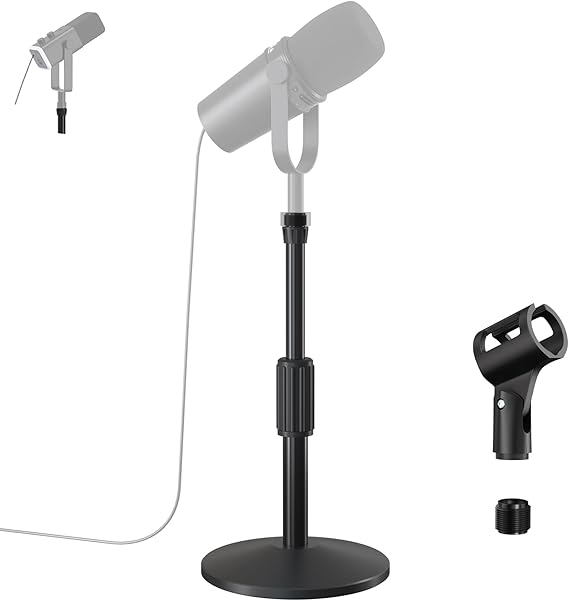 Desktop Mic Stand,Adjustable Height Podcast Microphone Stand with Mic Clip 3/8 to 5/8 Adapter,for Shure MV7 |MV7+ |MV7X XLR,Fifine AM8 |K688 |XR&USB,PM1 XLR,Razer Seiren V2|V3