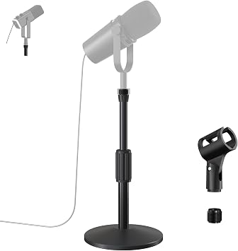 Desktop Mic Stand,Adjustable Height Podcast Microphone Stand with Mic Clip 3/8 to 5/8 Adapter,for Shure MV7 |MV7+ |MV7X XLR,Fifine AM8 |K688 |XR&USB,PM1 XLR,Razer Seiren V2|V3